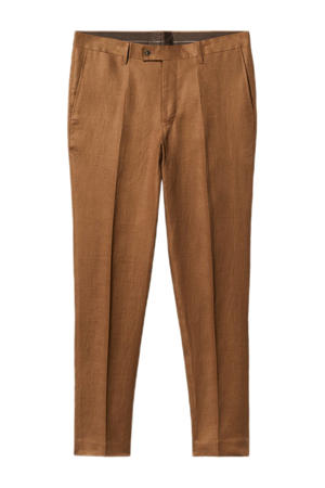 linnen regular fit pantalon bruin