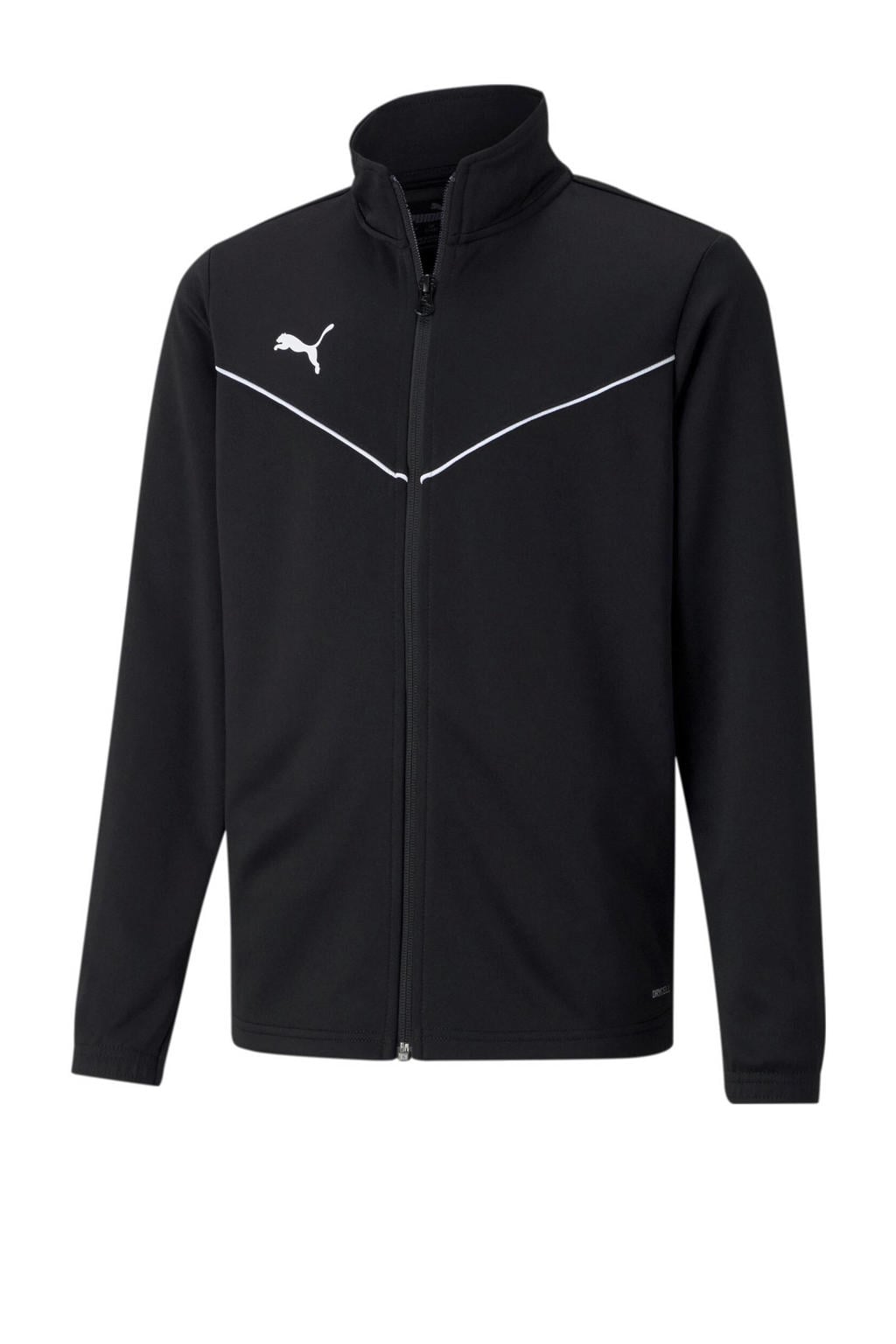 Zwart en witte jongens en meisjes Puma Junior sportvest van polyester met logo dessin, lange mouwen, opstaande kraag en ritssluiting