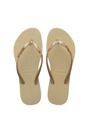   teenslippers met glitters beige