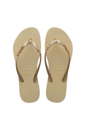 teenslippers met glitters beige