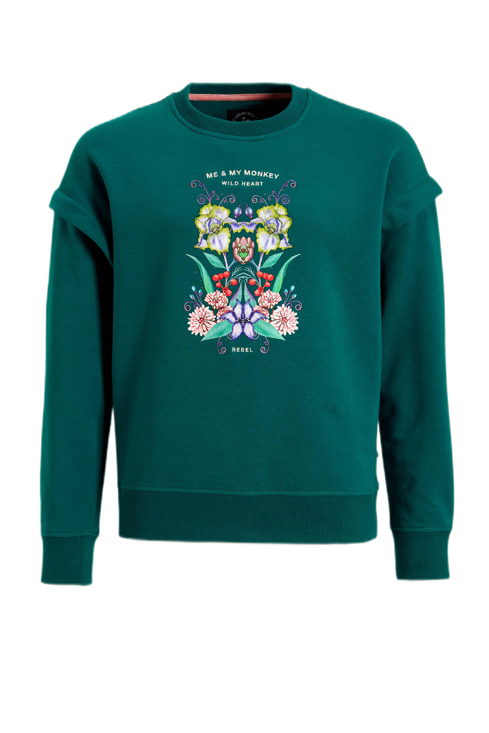 sweater Nikki met printopdruk petrol