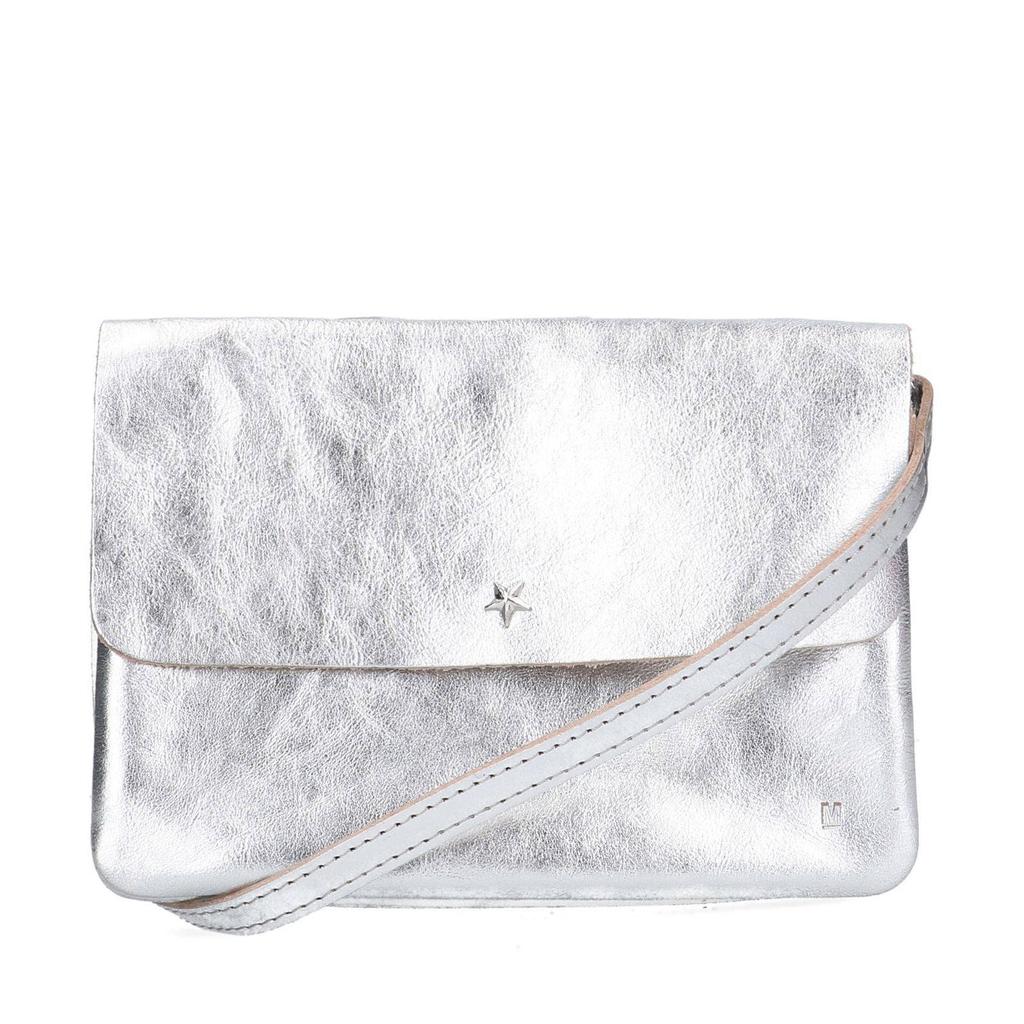 Manfield metallic leren crossbody tas zilverkleurig