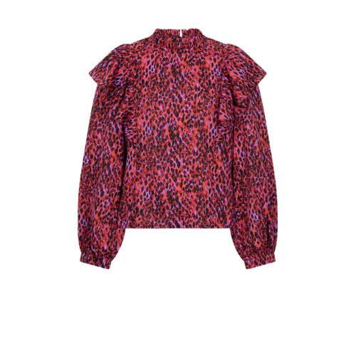 AI&KO top Adriana met all over print en ruches rood/paars/zwart afbeelding