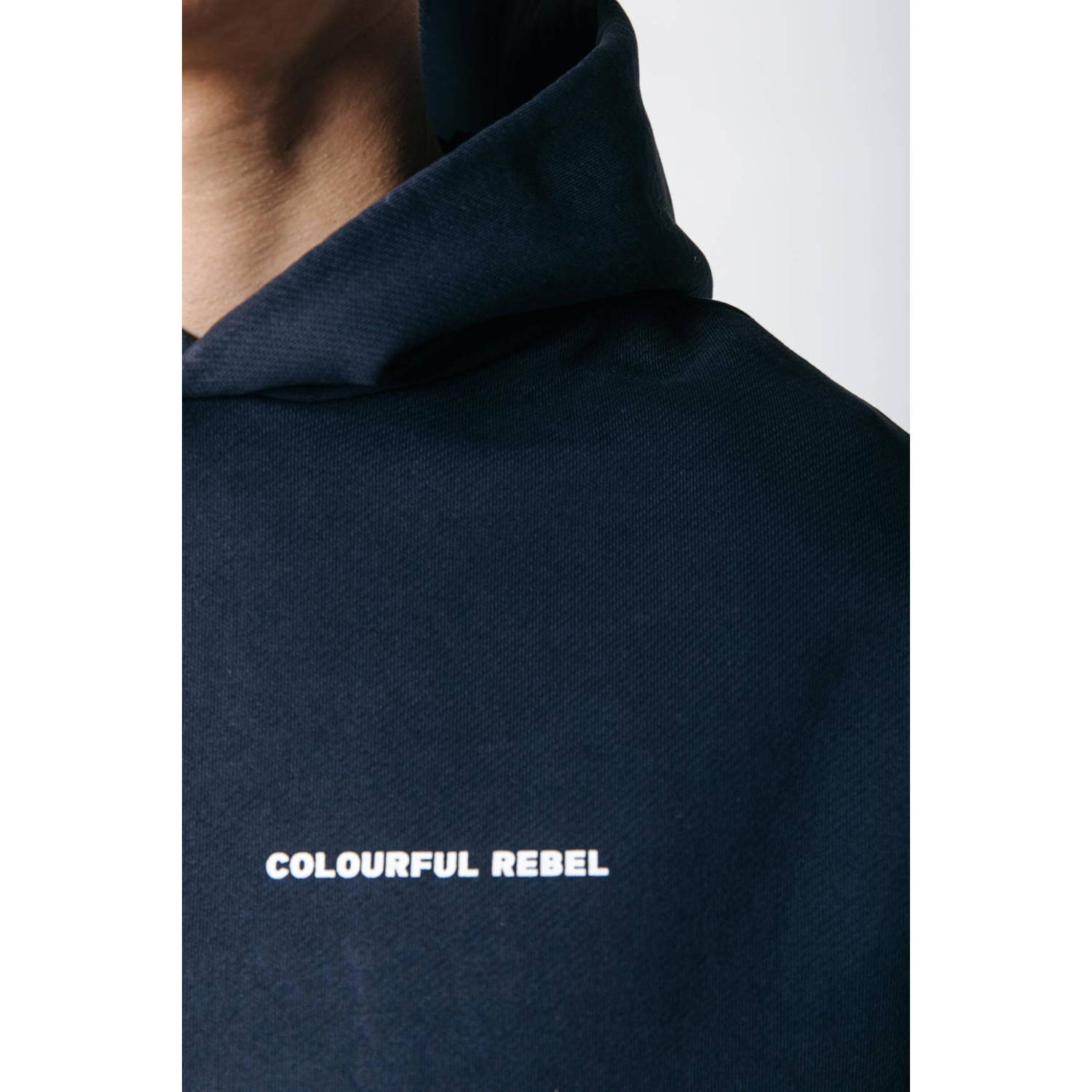 Colourful Rebel hoodie van biologisch katoen navy met backprint