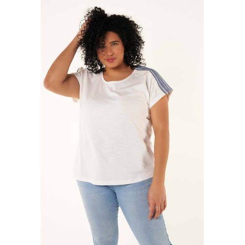 MS Mode T-shirt met borduursels gebroken wit blauw