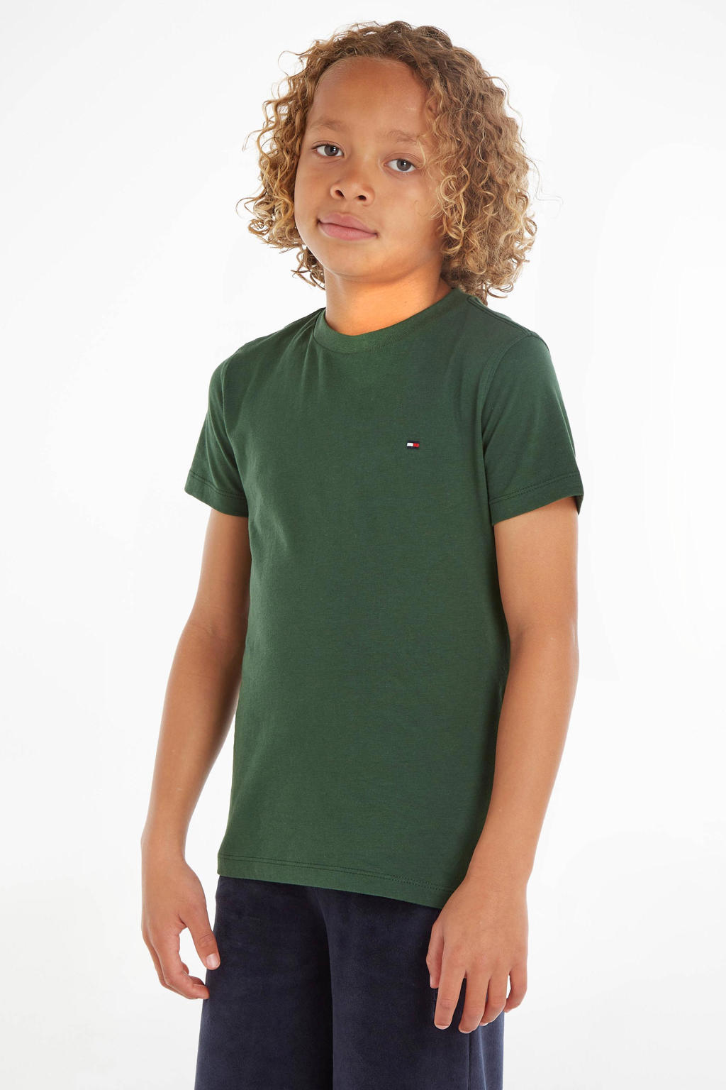 Groene jongens Tommy Hilfiger T-shirt van katoen met korte mouwen en ronde hals