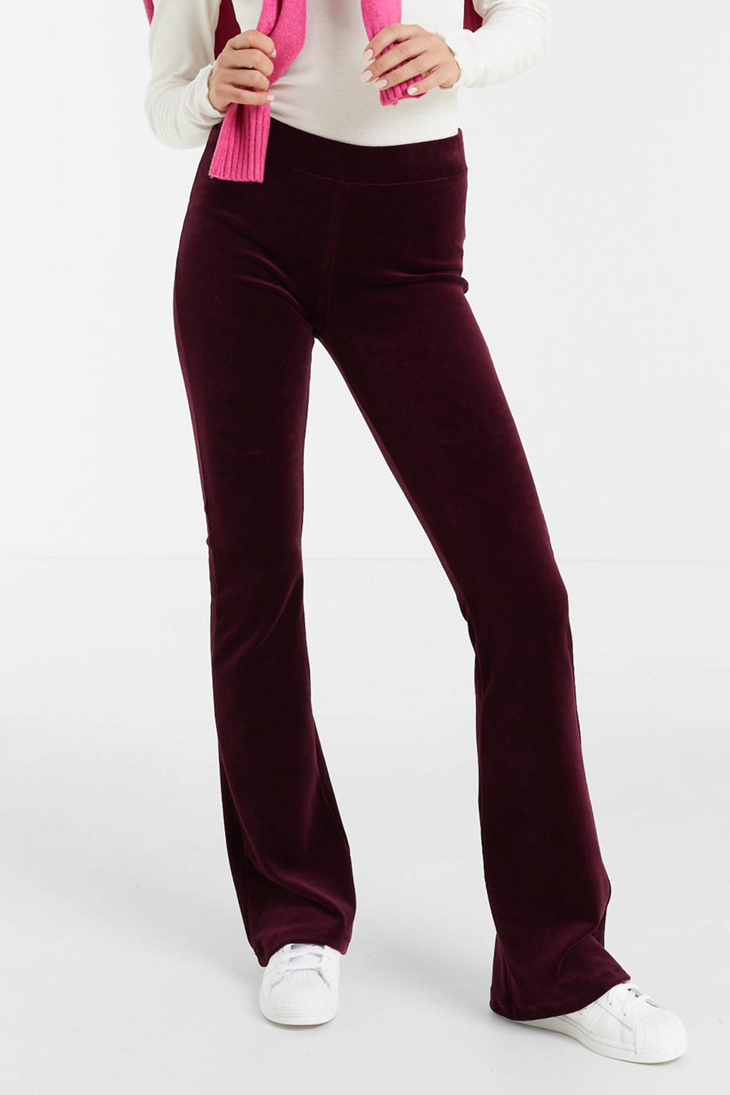 anytime velvet flared legging paars wehkamp