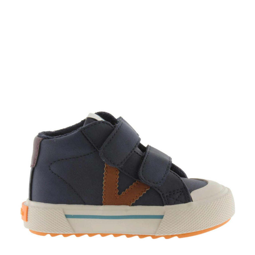 Donkerblauwe jongens Victoria sneakers van imitatieleer met klittenband