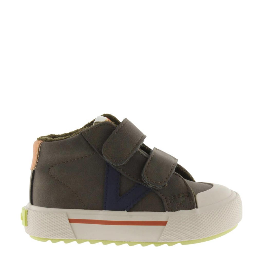 Kakikleurige jongens Victoria sneakers van imitatieleer met klittenband