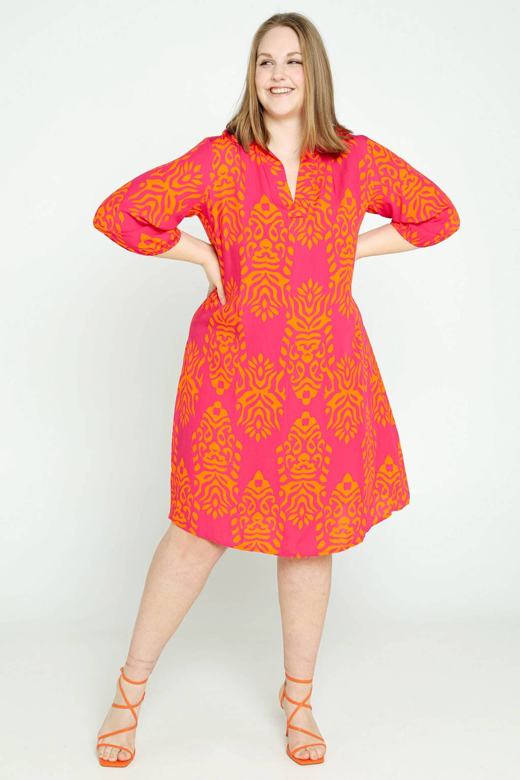 traagheid Bloedbad Ik geloof Paprika A-lijn jurk met all over print roze/oranje | wehkamp