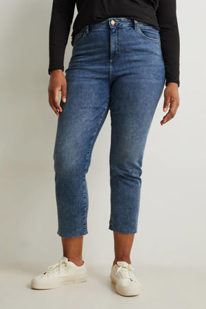 high waist straight fit jeans dark blue denim
