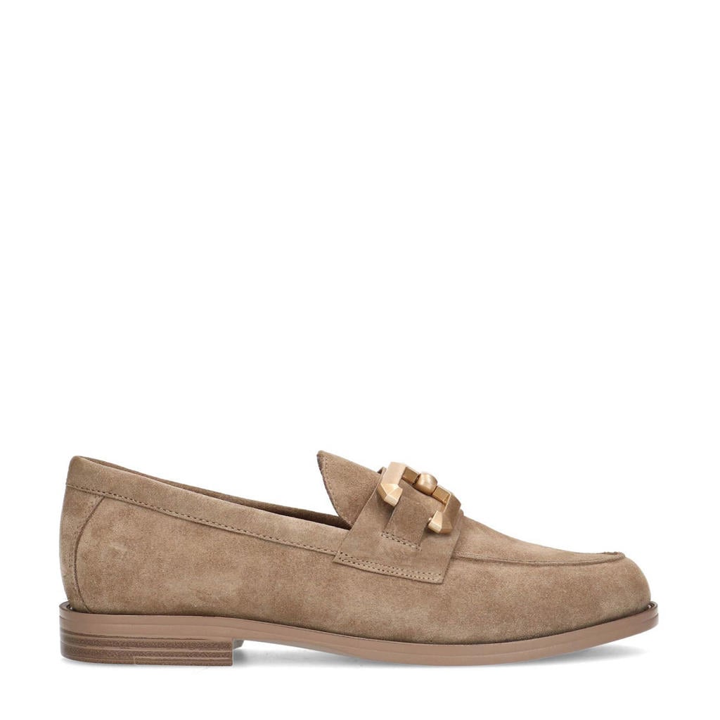 Beige dames Manfield suède loafers met gesp