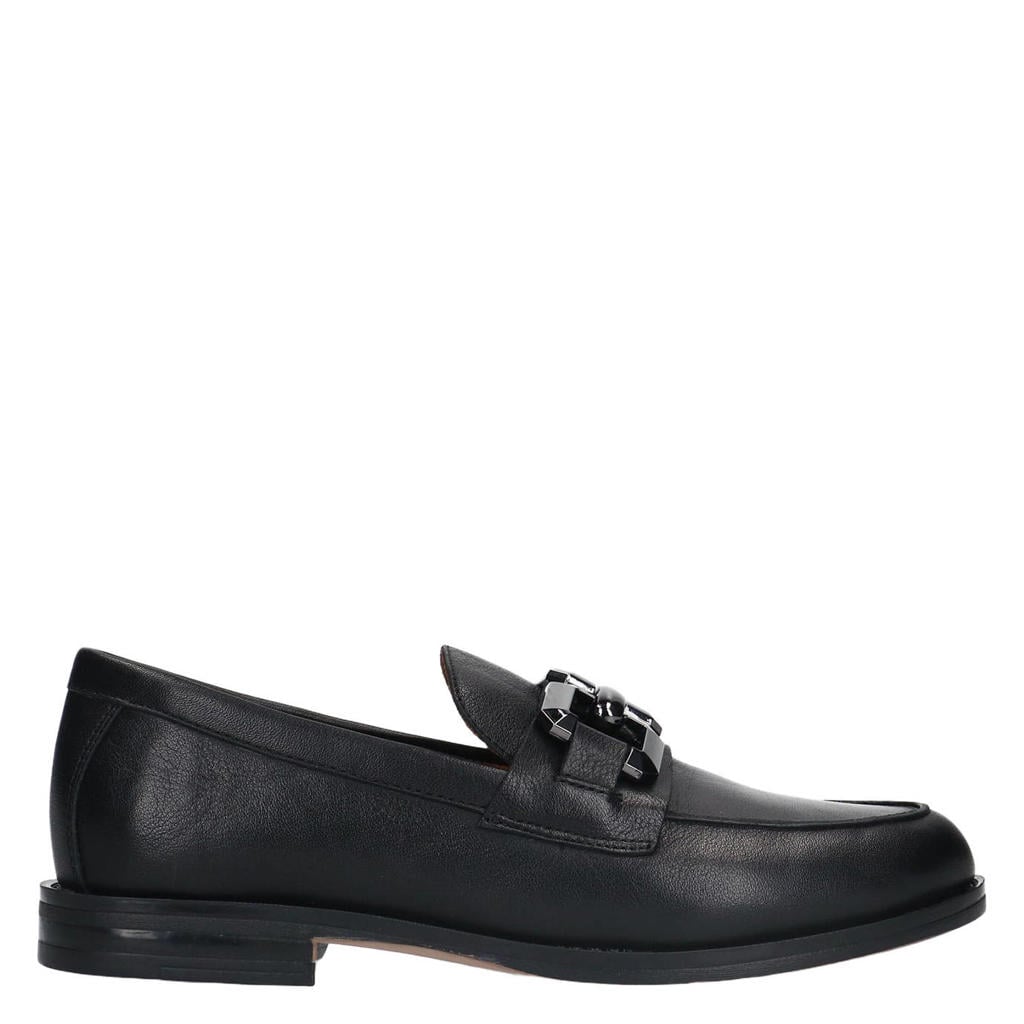 Zwarte dames Manfield leren loafers met gesp