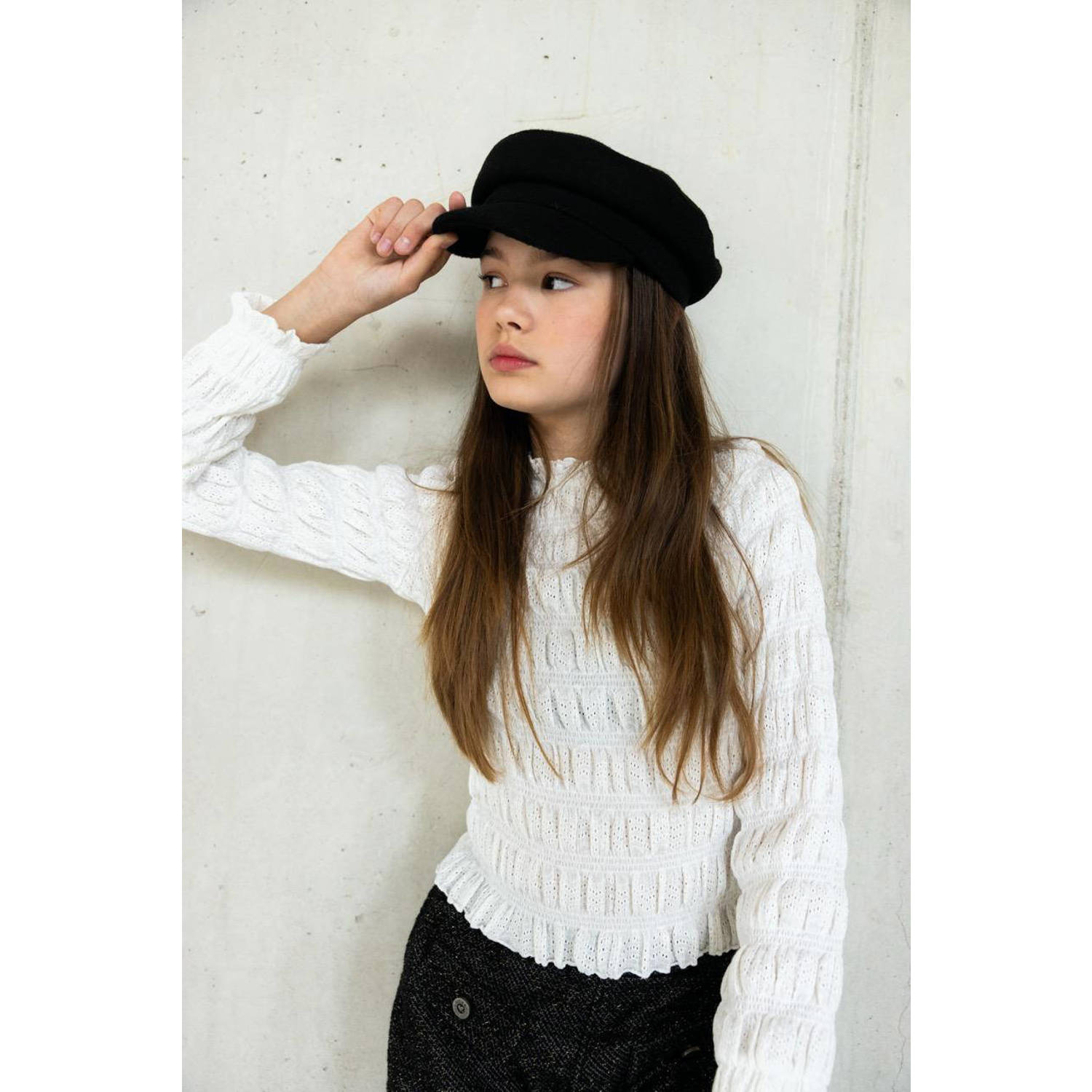 LOOXS 10sixteen top met textuur wit Meisjes Katoen Opstaande kraag Effen 128