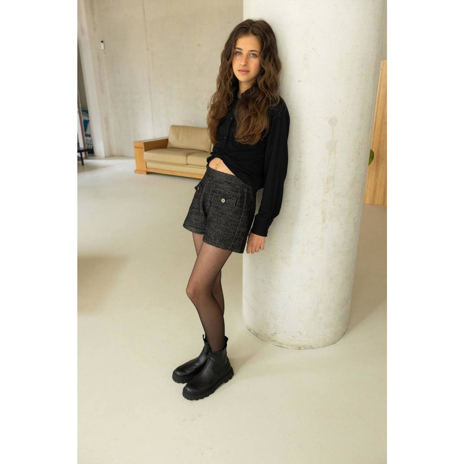 LOOXS 10sixteen gemêleerde casual short donkergrijs