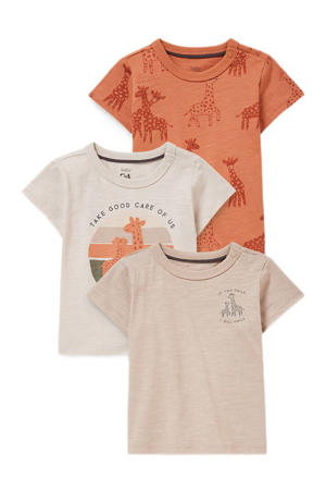 T-shirt - set van 3 bruin/beige/oranje