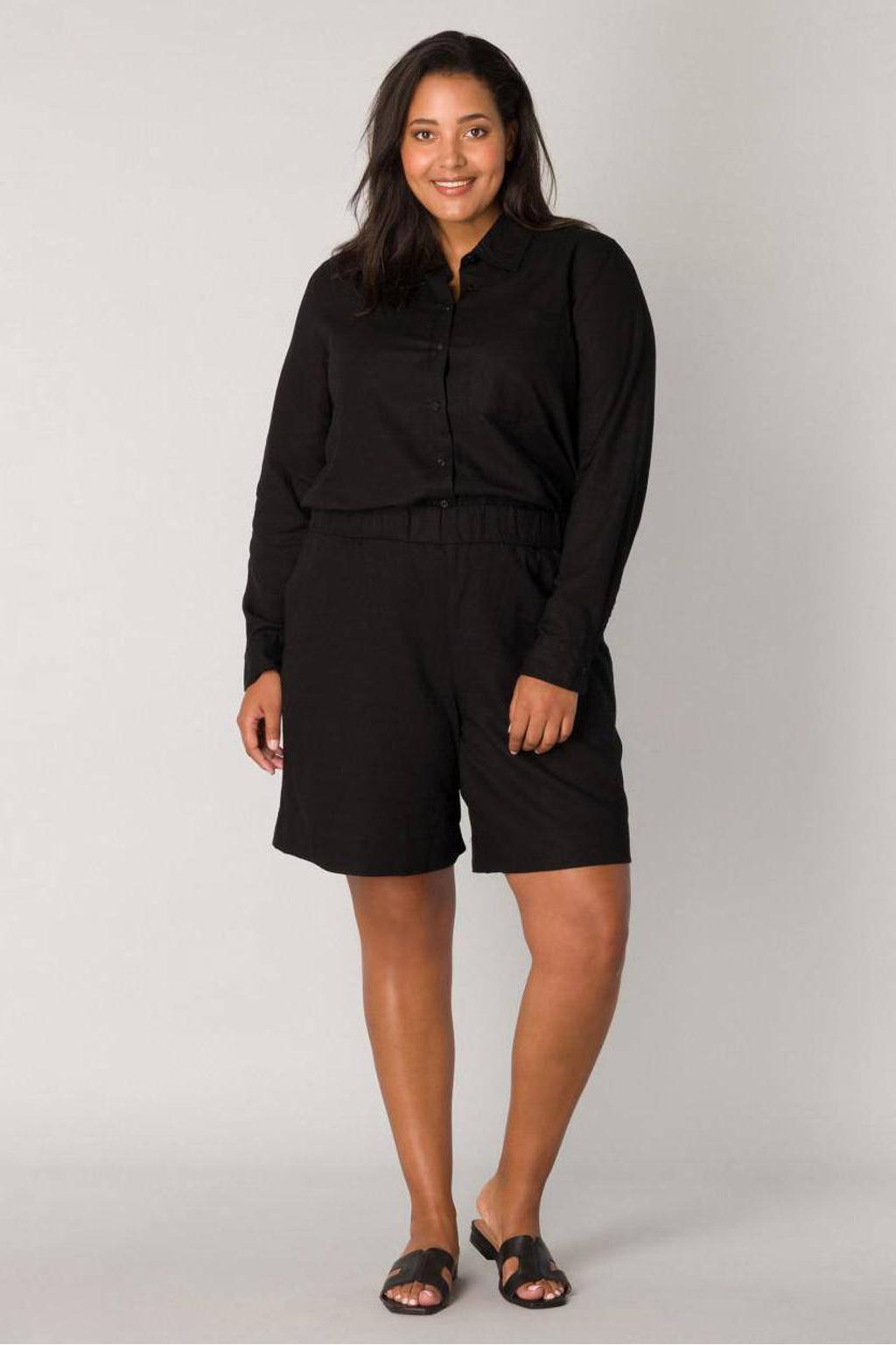 Base Level Curvy regular fit short Yardan met linnen zwart