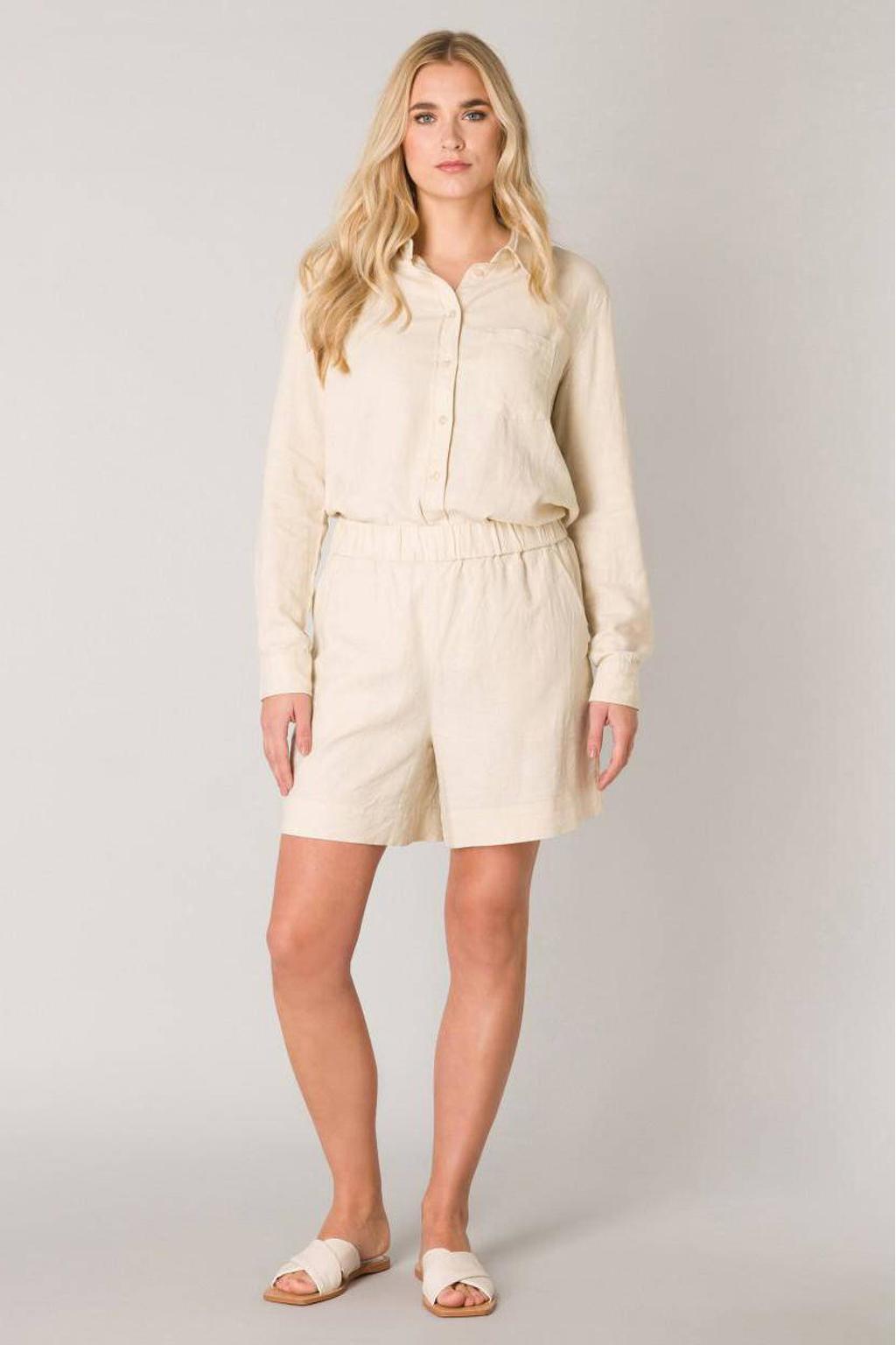 Base Level loose fit short Yarda met linnen beige