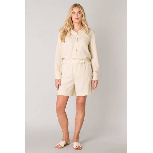 Base Level loose fit short Yarda met linnen beige afbeelding