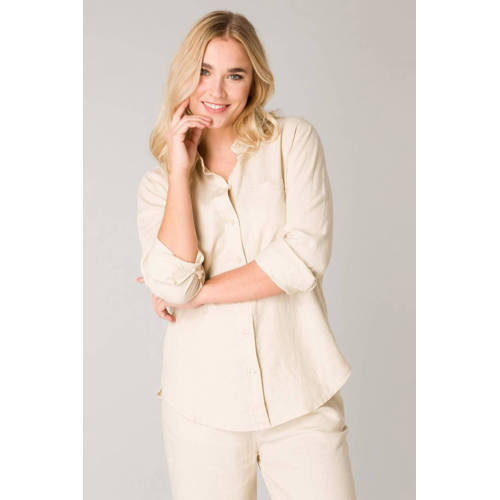 Base Level blouse Yael met linnen beige afbeelding