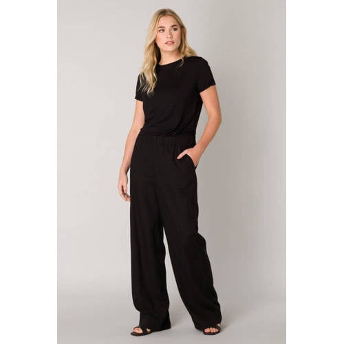 Base Level loose fit broek Yul met linnen zwart afbeelding