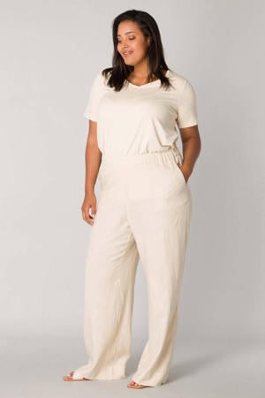 high waist wide leg broek met linnen ecru