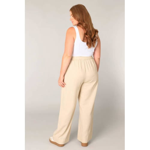 Base Level Curvy high waist wide leg broek met linnen ecru afbeelding