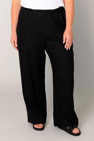 wide leg broek Yula met linnen zwart
