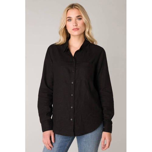 Base Level blouse Yael met linnen zwart afbeelding