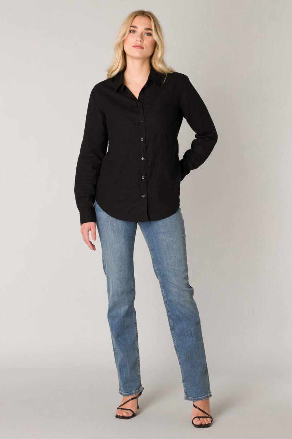 Base Level blouse Yael met linnen zwart