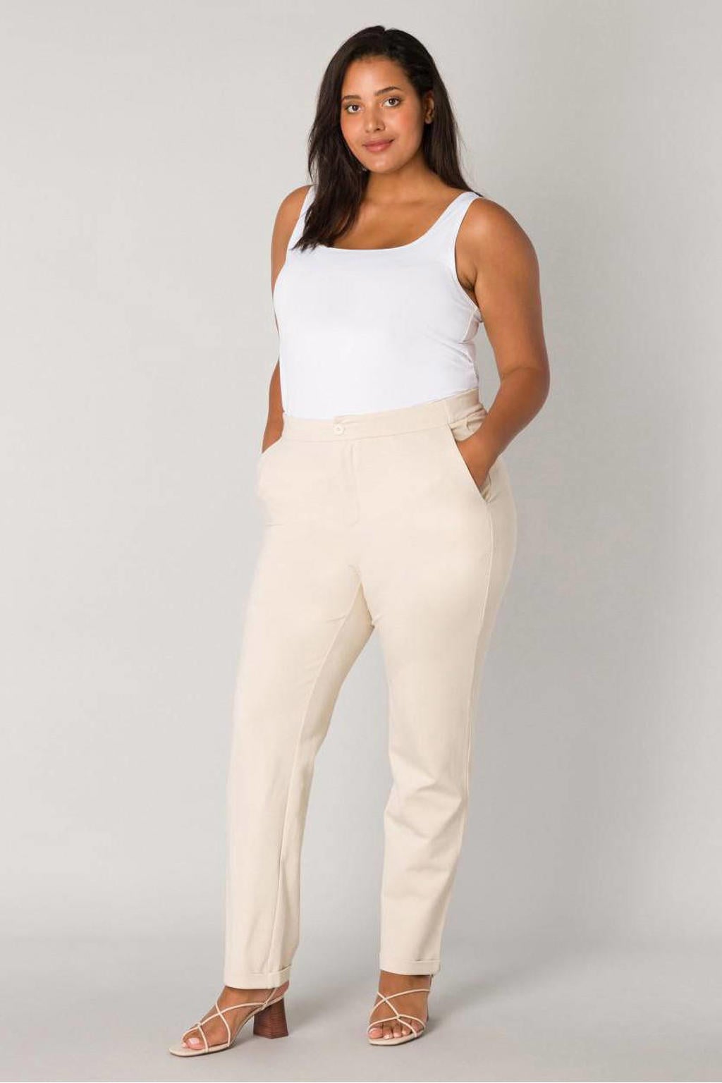 Base Level Curvy cropped tapered fit broek Yoella light beige