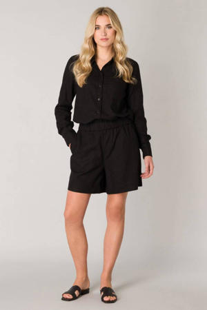 loose fit short Yarda met linnen zwart
