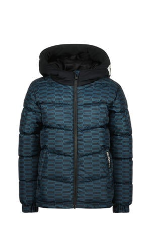 gewatteerde winterjas Tinte met all over print donkerblauw/zwart