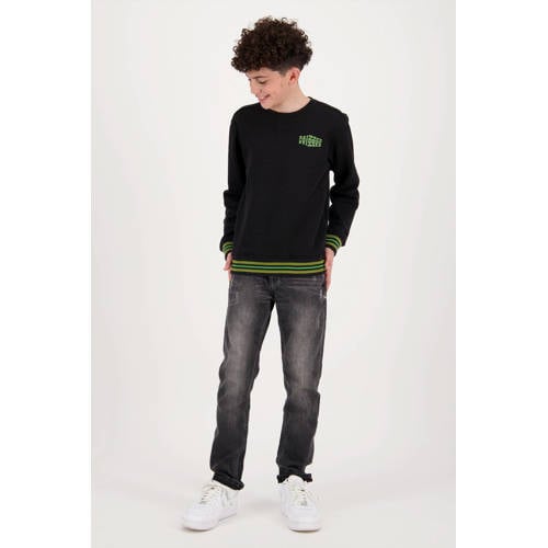 Raizzed sweater Rewin met tekst zwart/groen/geel