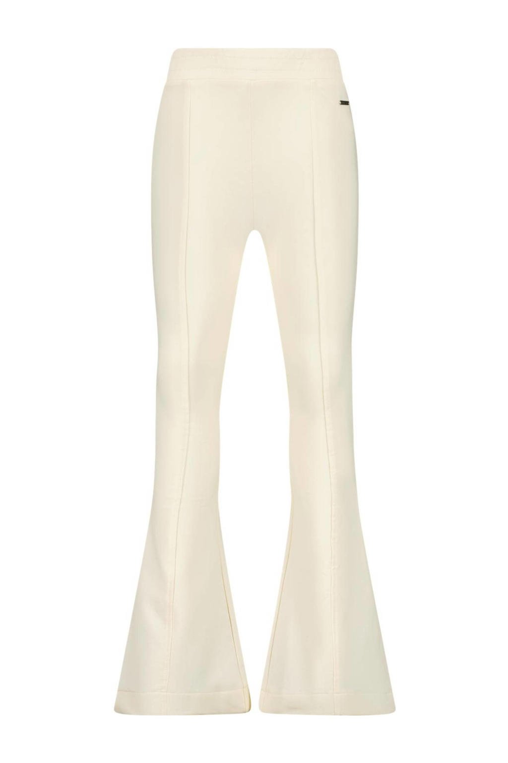 Witte meisjes Raizzed high waist flared broek Melis van stretchkatoen met elastische tailleband en effen
