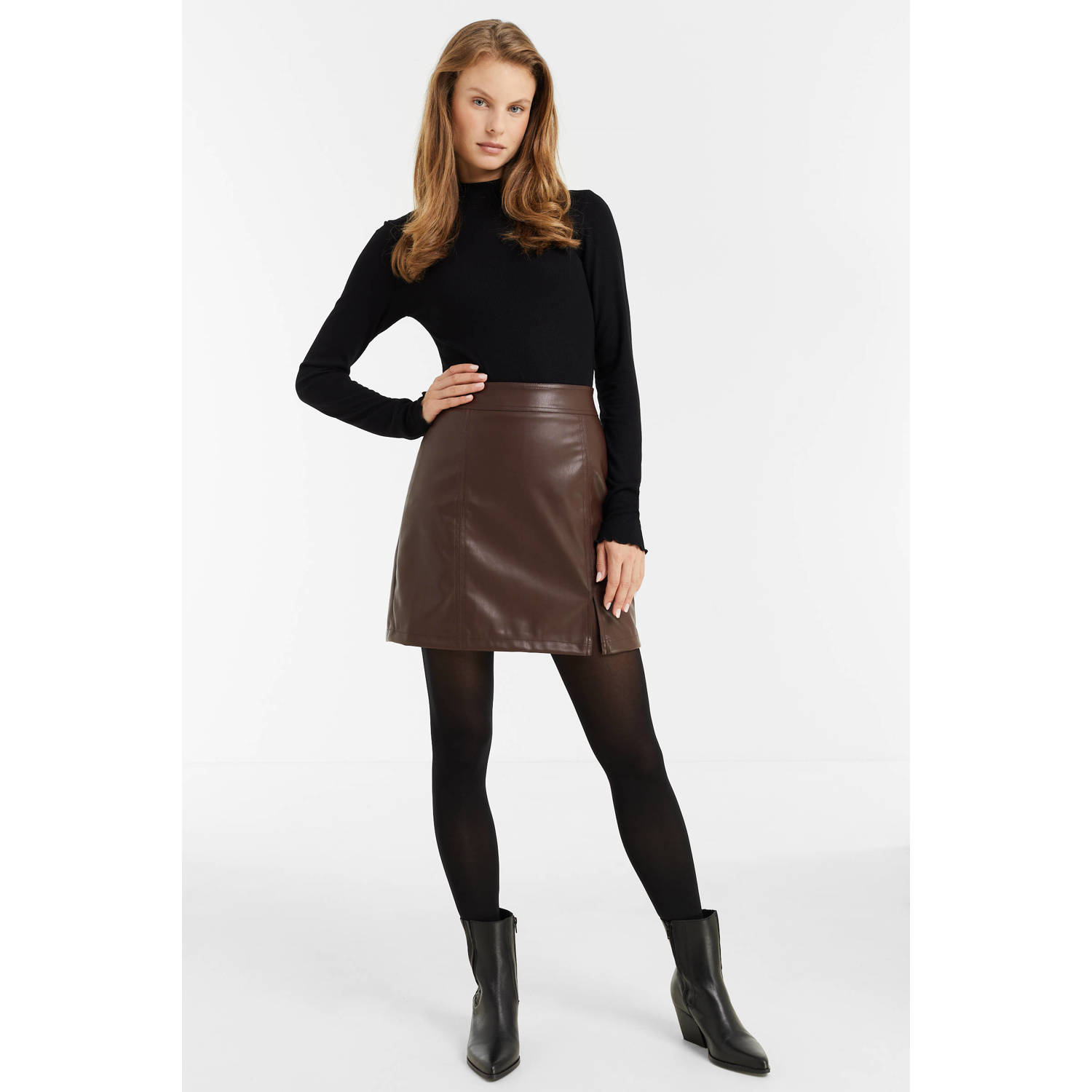 anytime imitatieleren rok bruin