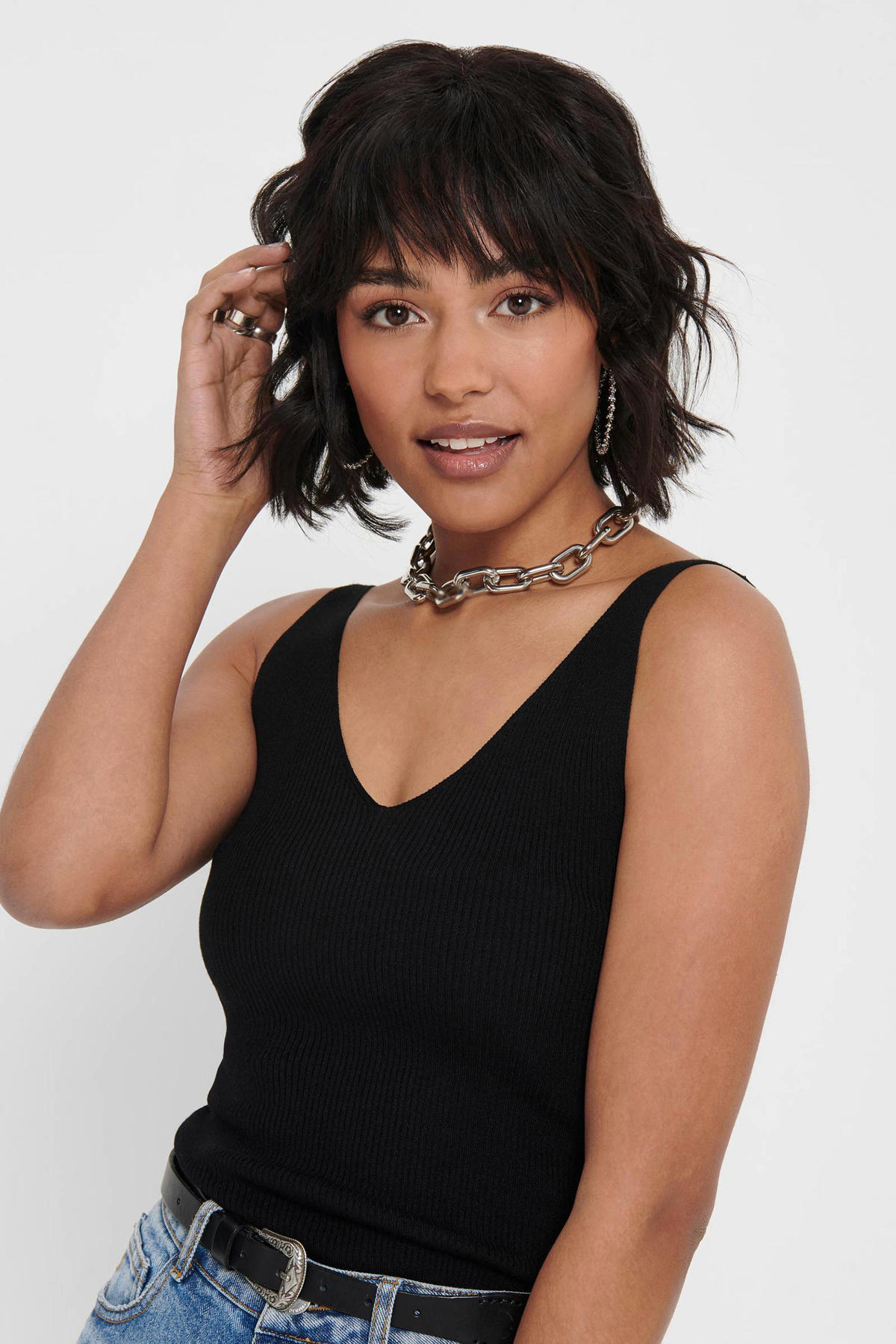 Top Brodé Sans Manches Col V JDY Jdynanna Nanna S/L – Pull Court Élégant Femme Printemps