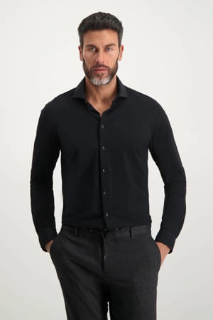 slim fit strijkvrij overhemd zwart