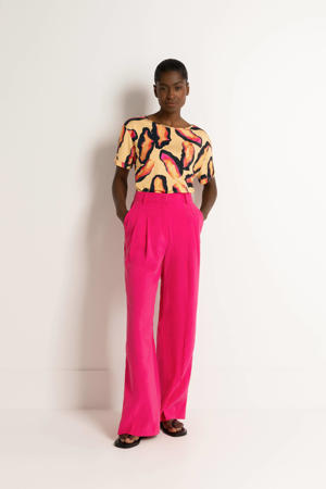 high waist straight fit pantalon roze