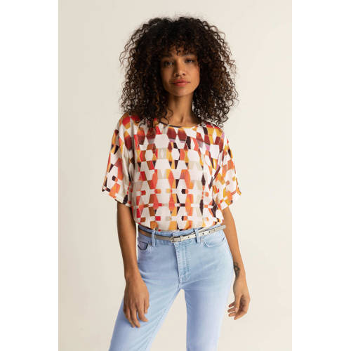 Expresso geweven top met all over print oranje ecru bruin