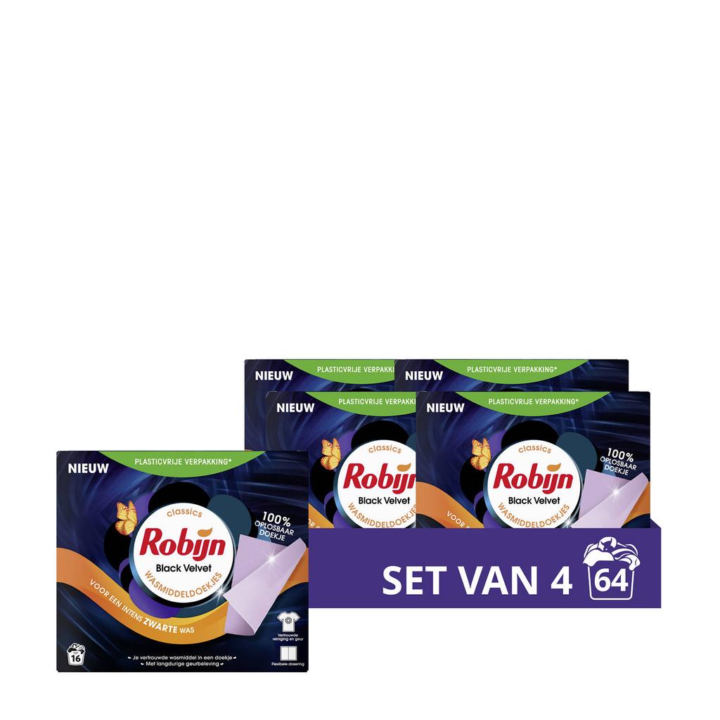 Robijn Classics Wasmiddeldoekjes Black Velvet - 4 x 16 wasstrips - 64 wasbeurten