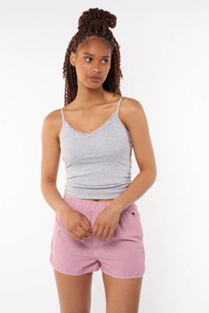 ribgebreide singlet Grace met kant grijs melange