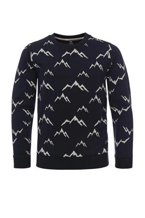 sweater met all over print donkerblauw/offwhite