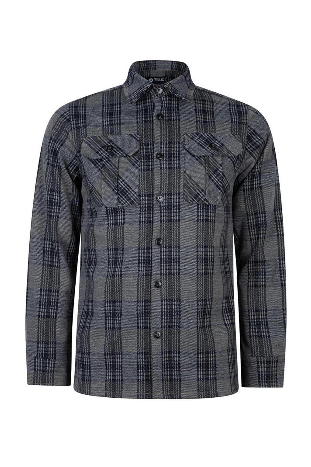 Grijs en blauwe jongens Rellix geruit overhemd van polyester met lange mouwen, klassieke kraag en knoopsluiting