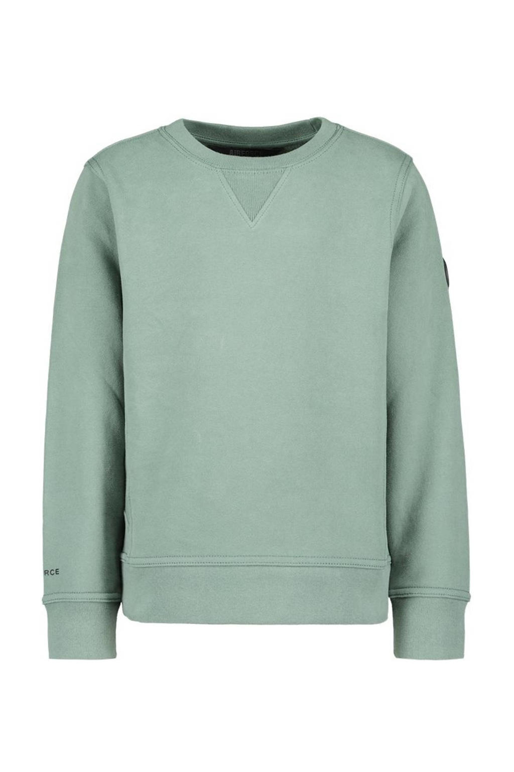 Groene jongens Airforce sweater met effen, lange mouwen en ronde hals