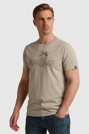 regular fit T-shirt met logo beige