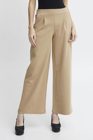 high waist wide leg pantalon IHKATE SUS LONG WIDE van gerecycled polyester beige