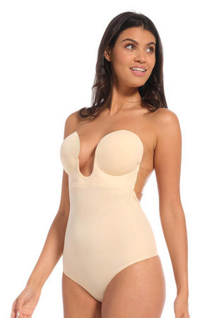 strapless medium corrigerende stringbody Luve Body met lage rug lichtbeige