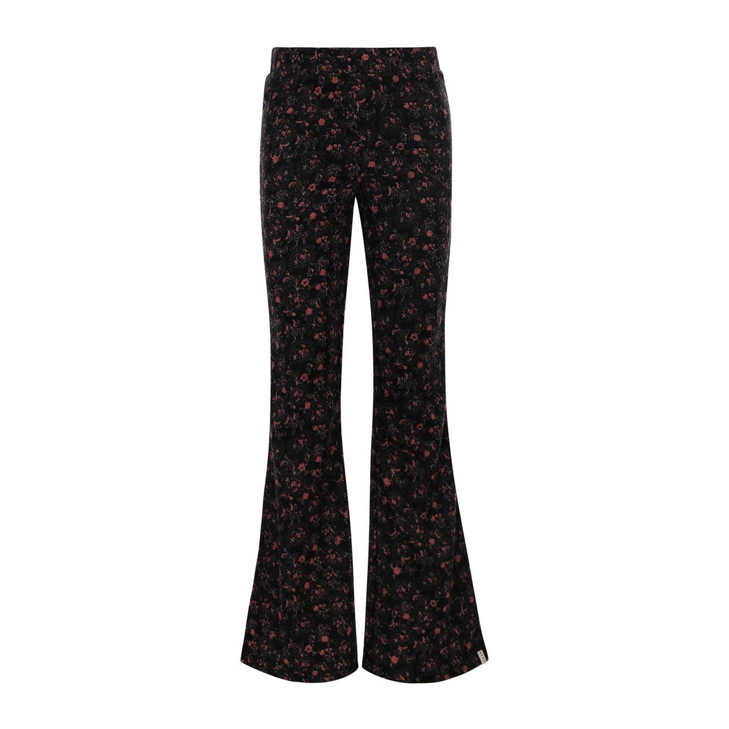 LOOXS little gebloemde flared broek zwart rood Meisjes Polyester Bloemen 104