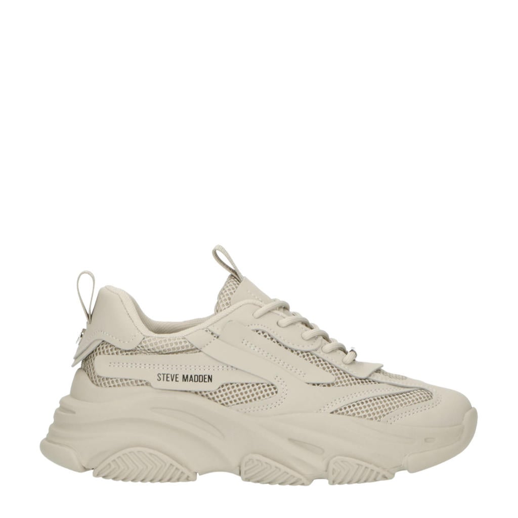 Lichtgrijze dames Steve Madden Possession-E chunky sneakers van textiel met veters
